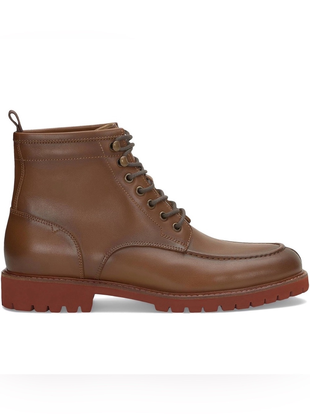 0177: Vince Camuto Brown Leather Lace-Up Moc Toe Boots - Picture 5 of 12